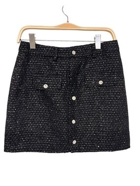 New Lulus Posh Reputation Black Tweed‎ Rhinestone Button-Front Mini Skirt